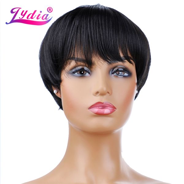 

lydia short synthetic wigs for black women 100% kanekalon natural black bob wig 6 inch heat resistant with side bang