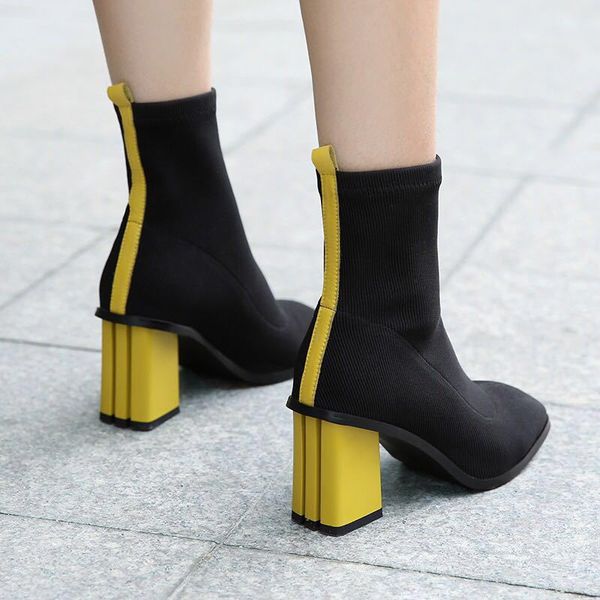 hollow out square heels sock boots women autumn botas mujer 2019 new stretch ankle botines slip on booties, Black
hollow out square heels sock boots women autumn botas mujer 2019 new stretch ankle botines slip on booties, Black