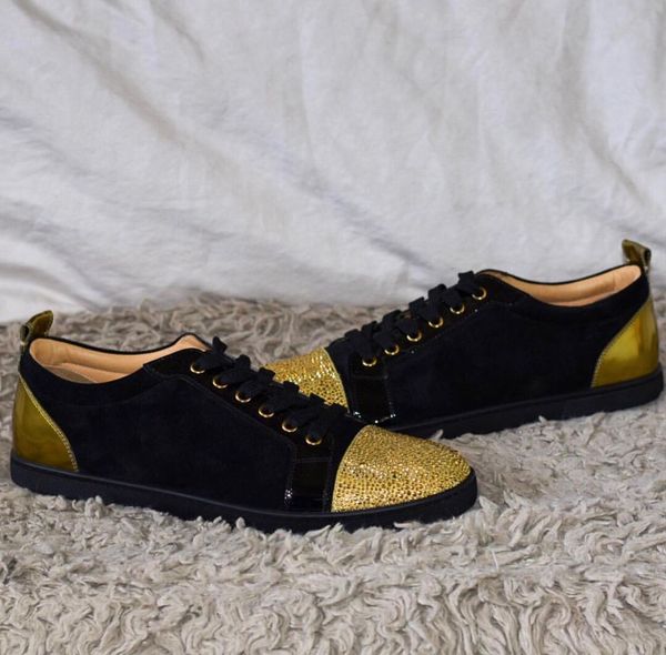 black suede leather with golden strass red bottom sneaker shoes low casual for men women elegant designer wedding walking eu35-46
black suede leather with golden strass red bottom sneaker shoes low casual for men women elegant designer wedding walking eu35-46