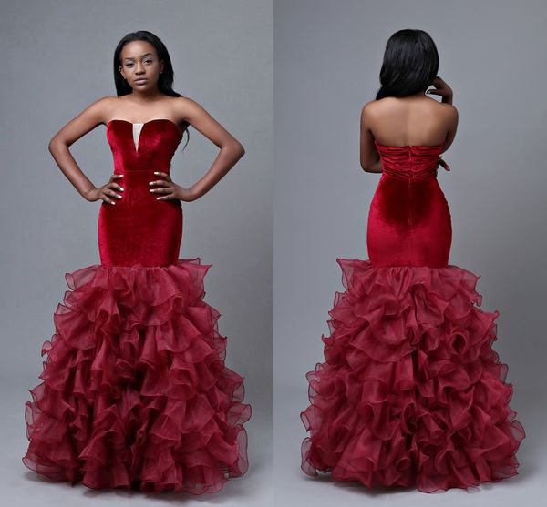 ruffle burgundy velvet organza elegant evening gowns strapless zipper trumpet black girls prom bridesmaid dress formal party gowns long, Black;red
ruffle burgundy velvet organza elegant evening gowns strapless zipper trumpet black girls prom bridesmaid dress formal party gowns long, Black;red
