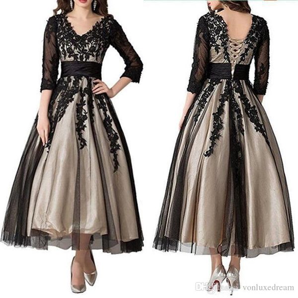 3/4 long sleeve black lace mother of the bride a-line dress ankle length v neck champagne lining wedding guest dress special occasion, Black;red
3/4 long sleeve black lace mother of the bride a-line dress ankle length v neck champagne lining wedding guest dress special occasion, Black;red
