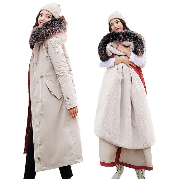 women's parkas 2019 winter down cotton pad long paragraph slim plus velvet thick coat large fur collar female coats, Black
women's parkas 2019 winter down cotton pad long paragraph slim plus velvet thick coat large fur collar female coats, Black