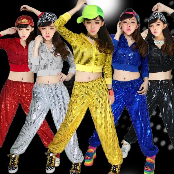 stage wear female costumes modern dance jazz hip-hop clothes sequins adults performing service equipment jacket and pants, Black;red
stage wear female costumes modern dance jazz hip-hop clothes sequins adults performing service equipment jacket and pants, Black;red