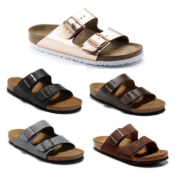 

Arizona Women's Cork slippers Flat Sandals Women Double Buckle Famous style Summer Beach design shoes Top Quality Genuine Leather Slippers Eur 36-47, White