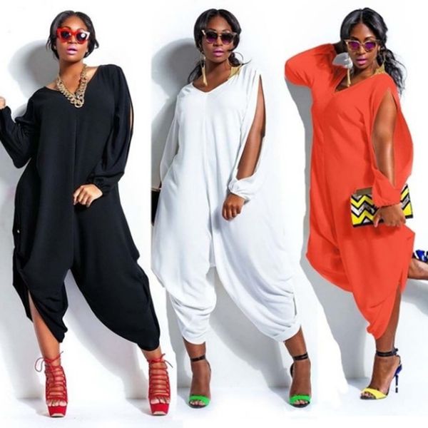 plus size womens baggy plain jumpsuit cold shoulder long sleeve v neck rompers, Black;white
plus size womens baggy plain jumpsuit cold shoulder long sleeve v neck rompers, Black;white