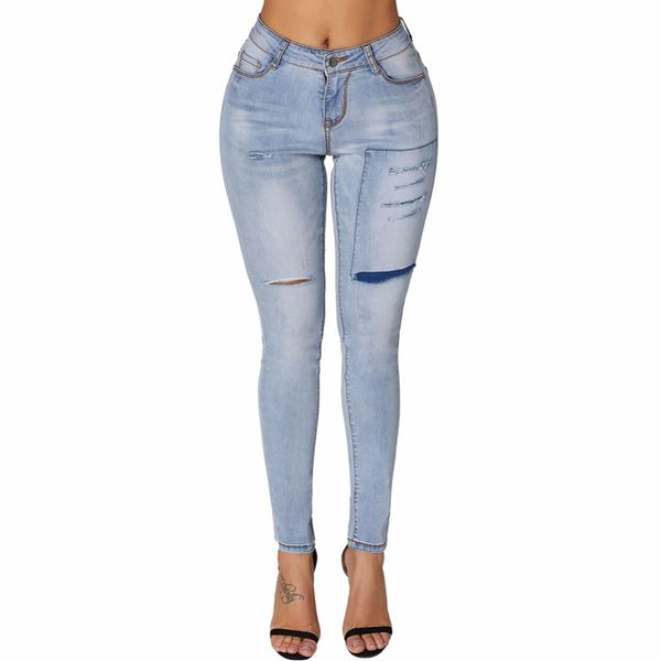 new autumn and winter solid color wild high waist hole fashion jeans women feet denim pants ripped jeans for women lc786054, Blue
new autumn and winter solid color wild high waist hole fashion jeans women feet denim pants ripped jeans for women lc786054, Blue