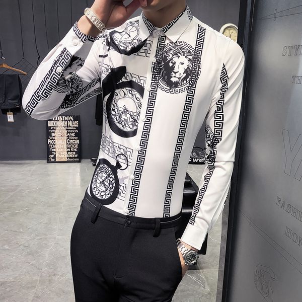 2019 new youth long-sleeved shirt men's fashion trend wild digital printing shirt korean slim hair stylist shirt, White;black
2019 new youth long-sleeved shirt men's fashion trend wild digital printing shirt korean slim hair stylist shirt, White;black