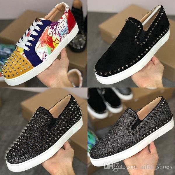 

men's luxury red bottom sneaker designer loafers espadrilles spikes shoes pik boat woman trainers junior orlato sneakers party wedding, Black