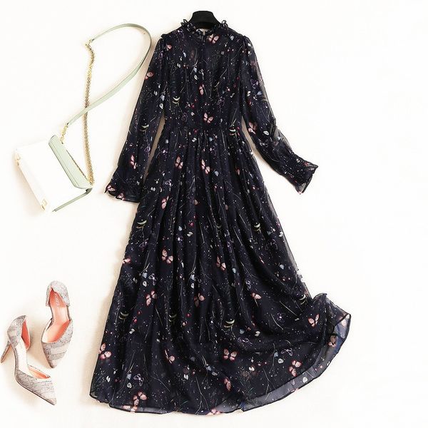 chiffon dress 2020 early spring new stitching a-line printed floral print dress, Black;gray
chiffon dress 2020 early spring new stitching a-line printed floral print dress, Black;gray