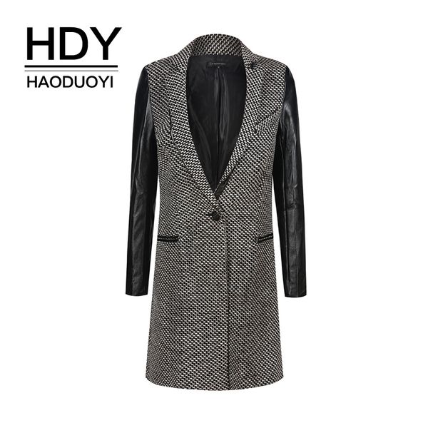 hdy haoduoyi 2019 streetwear black pu faux leather wool stitching suit collar houndstooth plaid button trench autumn women coat, Tan;black
hdy haoduoyi 2019 streetwear black pu faux leather wool stitching suit collar houndstooth plaid button trench autumn women coat, Tan;black