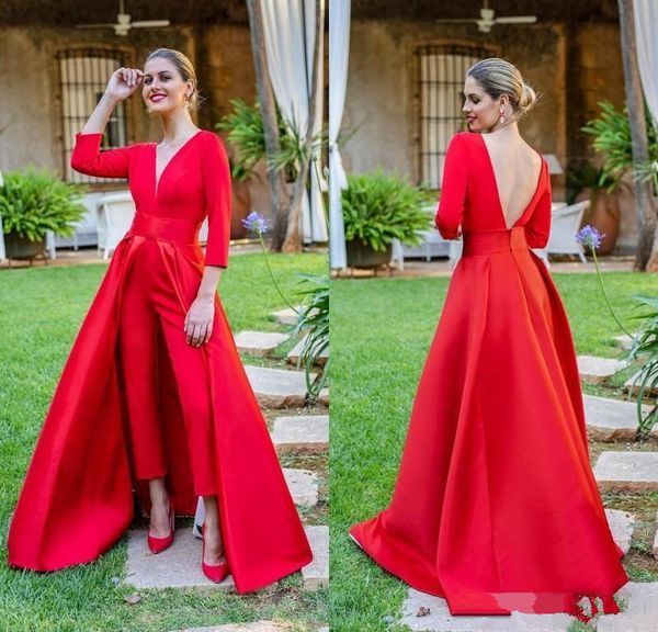 2019 new red jumpsuits prom dresses 3/4 long sleeves v neck formal evening party gowns special occasion pants, Black
2019 new red jumpsuits prom dresses 3/4 long sleeves v neck formal evening party gowns special occasion pants, Black