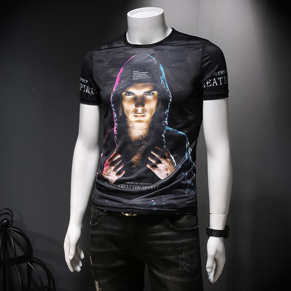2020 new trend men's summer short-sleeved t-shirt round neck suit korean casual personality cool print shirt, White;black
2020 new trend men's summer short-sleeved t-shirt round neck suit korean casual personality cool print shirt, White;black