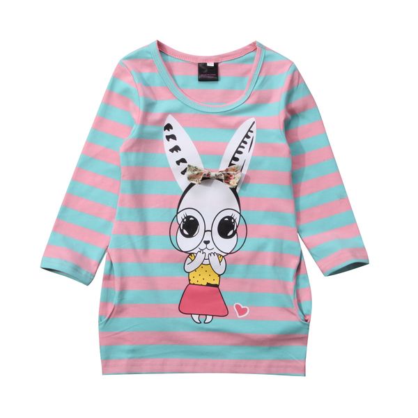 

toddler kid baby girl rabbit outfits clothes long sleeve striped dress t-shirt princess dress 2y 3y 4y 5y 6y 7y