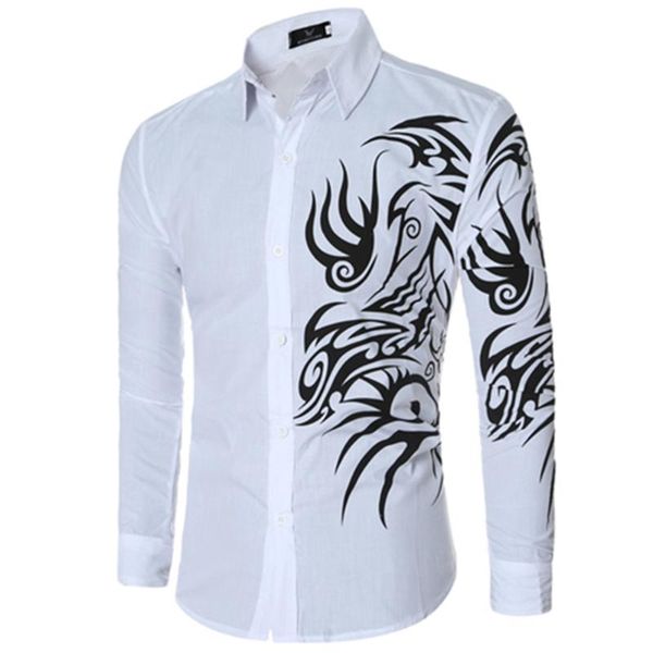 2020 spring and autumn new men's casual long sleeve dragon print shirt / men's slim lapel business formal dress shirt, White;black
2020 spring and autumn new men's casual long sleeve dragon print shirt / men's slim lapel business formal dress shirt, White;black