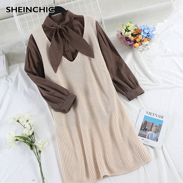 korean fashion 2019 new autumn winter beige/black 2pcs set elegant single breasted blouse + knitted vest dress women 2pcs set, White
korean fashion 2019 new autumn winter beige/black 2pcs set elegant single breasted blouse + knitted vest dress women 2pcs set, White