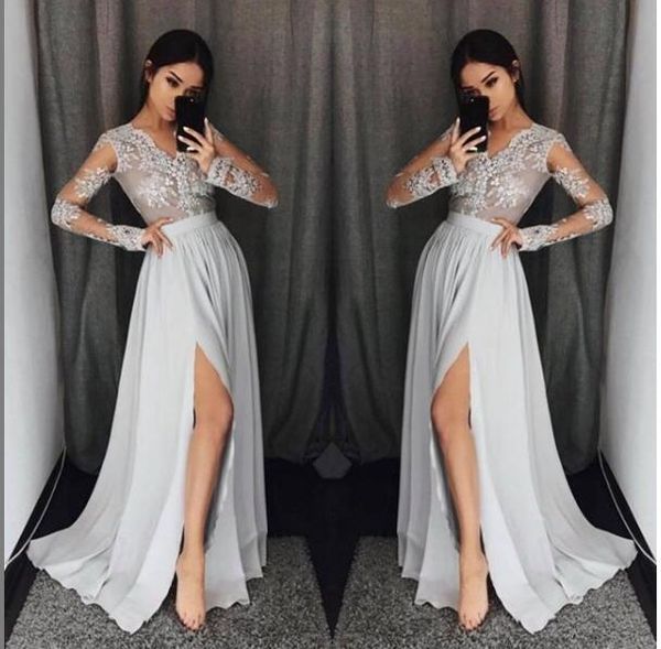 2019 new a line chiffon sheer arabic long sleeve prom dresses split front formal dresses evening plus size vestidos de fiesta largos, Black
2019 new a line chiffon sheer arabic long sleeve prom dresses split front formal dresses evening plus size vestidos de fiesta largos, Black