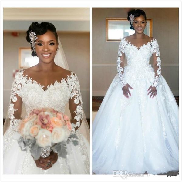2020 arabic vintage lace beaded ball gown wedding dresses african sheer neck long sleeves tulle chapel train bridal dresses wedding gowns, White
2020 arabic vintage lace beaded ball gown wedding dresses african sheer neck long sleeves tulle chapel train bridal dresses wedding gowns, White