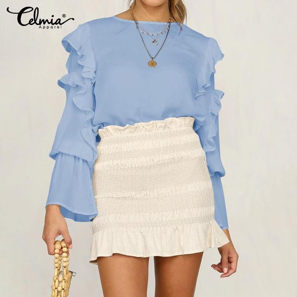 2019 celmia women fashion blouses spring flare sleeve ruffles shirts casual loose solid elegant office ladies plus size 5xl, White
2019 celmia women fashion blouses spring flare sleeve ruffles shirts casual loose solid elegant office ladies plus size 5xl, White