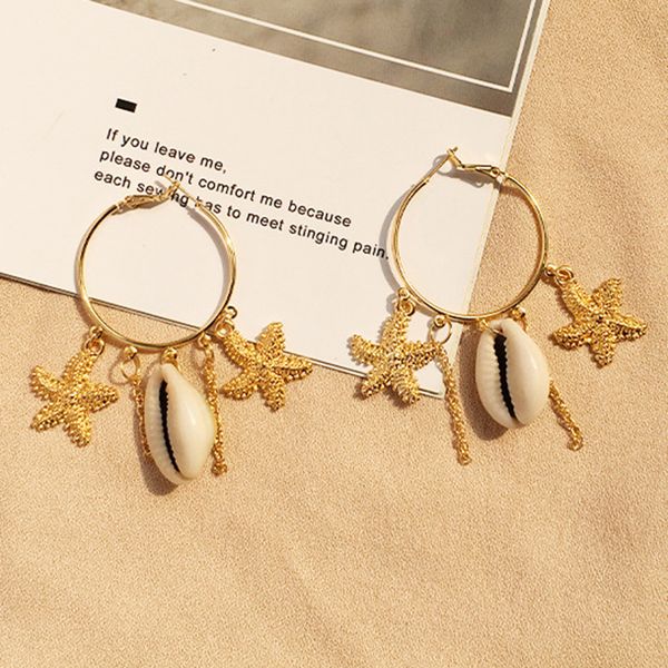 hoop & huggie 2021 latest fashion ocean bohemian style gold starfish shell charm earrings for women lady's traveling big earring, Golden;silver
hoop & huggie 2021 latest fashion ocean bohemian style gold starfish shell charm earrings for women lady's traveling big earring, Golden;silver