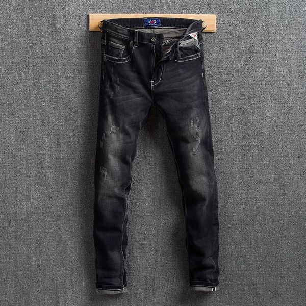 fashion streetwear men jeans vintage design slim fit classical black jeans denim pants ripped for men hip hop trousers, Blue
fashion streetwear men jeans vintage design slim fit classical black jeans denim pants ripped for men hip hop trousers, Blue