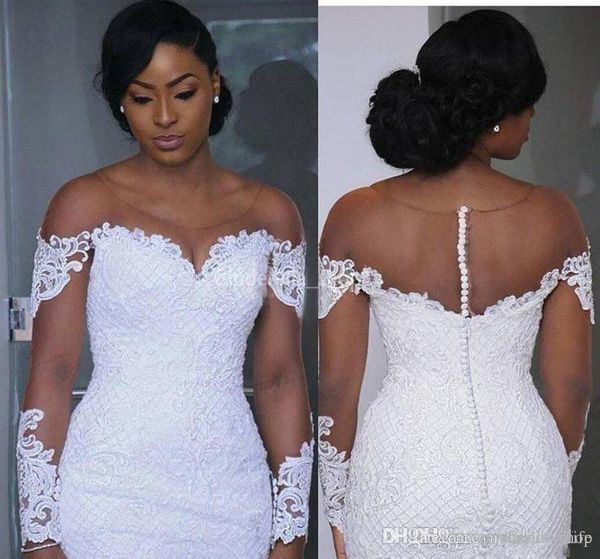 2022 new african mermaid long sleeve lace wedding dress illusion applique plus size bridal gowns vestido de novia, White
2022 new african mermaid long sleeve lace wedding dress illusion applique plus size bridal gowns vestido de novia, White