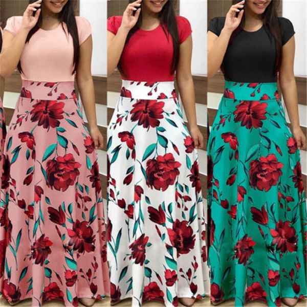 women boho summer dresses casual 2018 lady short sleeve long maxi evening party dress floral print patchwork dress sundress, Black;gray
women boho summer dresses casual 2018 lady short sleeve long maxi evening party dress floral print patchwork dress sundress, Black;gray