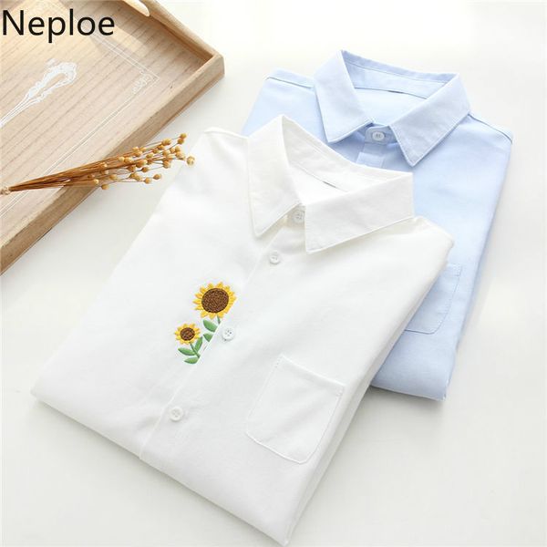 neploe women blouses sunflower embroidery shirt 2019 autumn winter long sleeve single breasted korean slim fit blusas 56142, White
neploe women blouses sunflower embroidery shirt 2019 autumn winter long sleeve single breasted korean slim fit blusas 56142, White