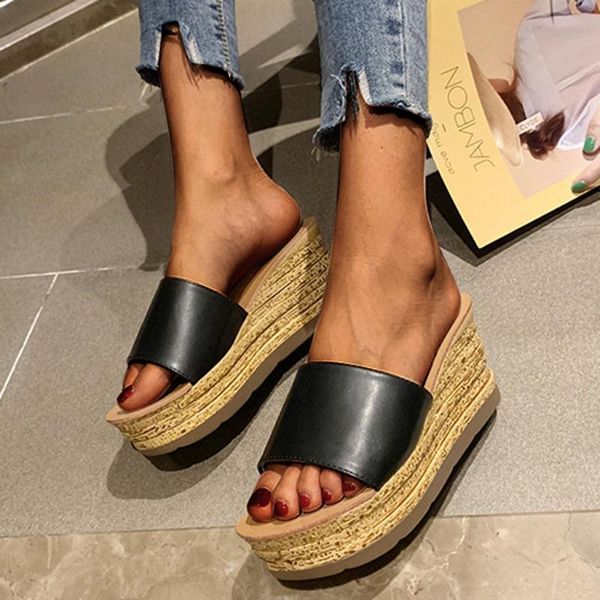 wedges slipper for women 2020 beach summer elegant sandals leather pure color platforms rome style beach shoes plus size, Black
wedges slipper for women 2020 beach summer elegant sandals leather pure color platforms rome style beach shoes plus size, Black