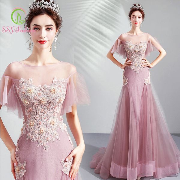 ssyfashion short flare sleeves lacing back floor length train mermaid fishtail pink evening dress wedding dress formal, White;black
ssyfashion short flare sleeves lacing back floor length train mermaid fishtail pink evening dress wedding dress formal, White;black