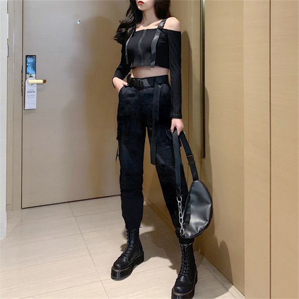 hip-hop style suit women's 2019 summer fashion high waist belt two-piece set street style suit ladies personality clothing cool, White
hip-hop style suit women's 2019 summer fashion high waist belt two-piece set street style suit ladies personality clothing cool, White