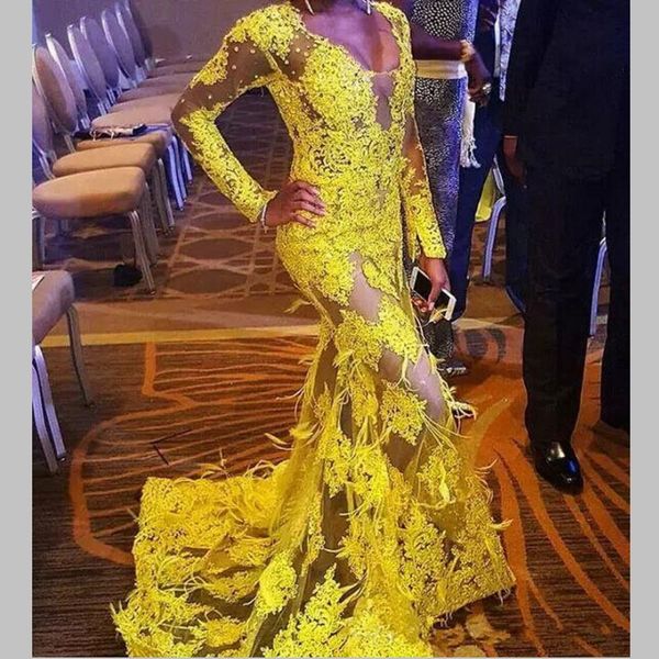 yellow see through lace prom dresses with feathers deep v neck long sleeves dresses evening gowns african mermaid party dress, Black
yellow see through lace prom dresses with feathers deep v neck long sleeves dresses evening gowns african mermaid party dress, Black