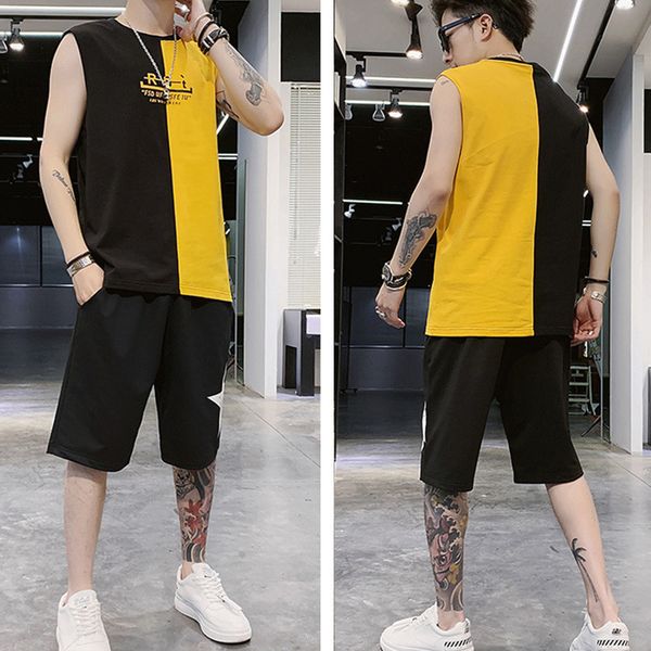 training suit running set sports clothing men joggers set sleeveless shirt with shorts 2 pieces fitness sportswear patchwork, Black;blue
training suit running set sports clothing men joggers set sleeveless shirt with shorts 2 pieces fitness sportswear patchwork, Black;blue