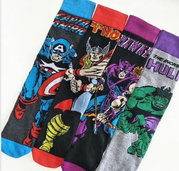 mens socks cartton hero series print homme socks sport casual mid calf hosiery male clothing marvel movie peripheral, Black