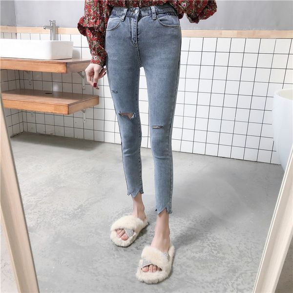 irregular trousers 2019 spring and summer holes women's jeans cotton ankle-length pants skinny pencil pants, Blue
irregular trousers 2019 spring and summer holes women's jeans cotton ankle-length pants skinny pencil pants, Blue