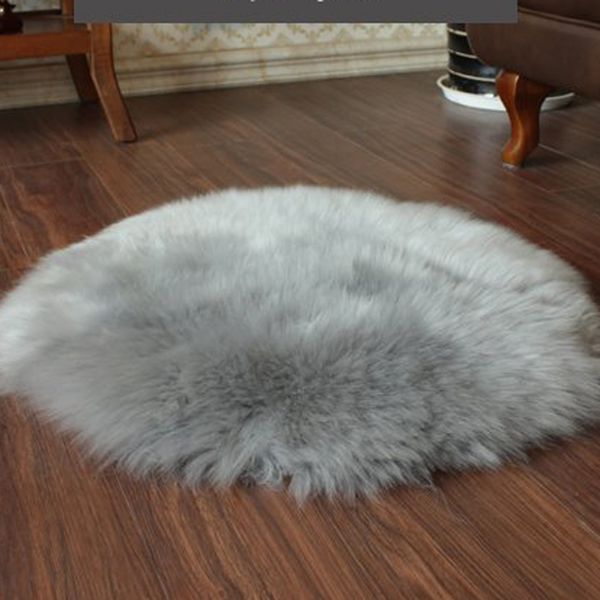 2pcs artificial wool area rug dia. 40cm fluffy carpet super soft seat cushion