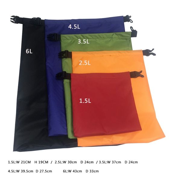 5 pcs a set 1.5l/2.5l/3.5/4.5l/6l outdoor swimming waterproof bag camping rafting storage dry bag with adjustable strap hook new
5 pcs a set 1.5l/2.5l/3.5/4.5l/6l outdoor swimming waterproof bag camping rafting storage dry bag with adjustable strap hook new