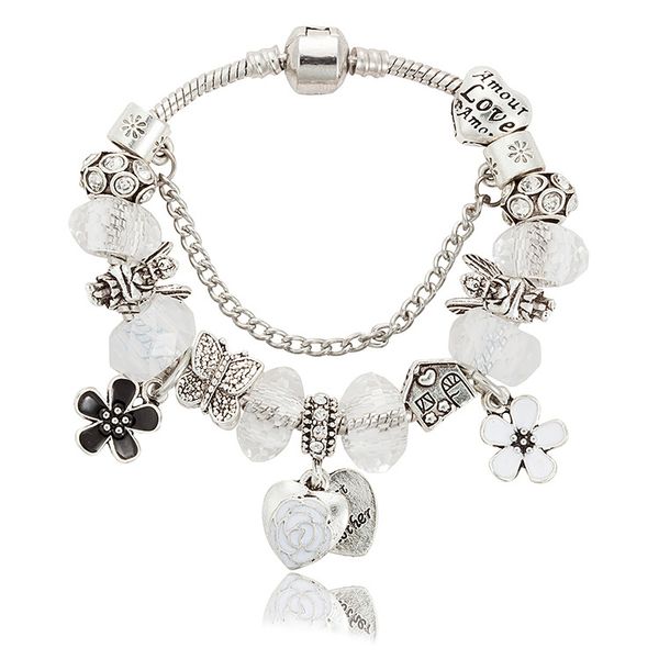 

new luxury fashion brand beads bracelet diy white /green coloured glaze beads drops oil flowers peach heart women bracelet, Black