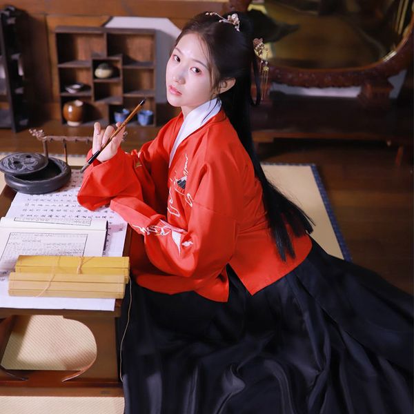 new hanfu dress chinese style costumes red women hanfu chinese ancient clothes stand collar embroidery folk dance skirt dql346, Black;red
new hanfu dress chinese style costumes red women hanfu chinese ancient clothes stand collar embroidery folk dance skirt dql346, Black;red