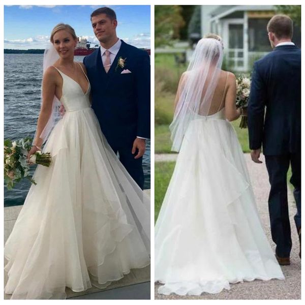graceful girls' spaghetti tiered wedding dress chic tulle floor length a line wedding dress backless simple wedding dress, White
graceful girls' spaghetti tiered wedding dress chic tulle floor length a line wedding dress backless simple wedding dress, White