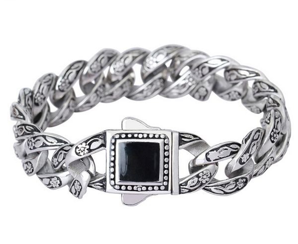 punk vintage men titanium steel curb cuban chain bracelet black stone stainless steel rose flower biker bangle jewelry 20-22cm
punk vintage men titanium steel curb cuban chain bracelet black stone stainless steel rose flower biker bangle jewelry 20-22cm