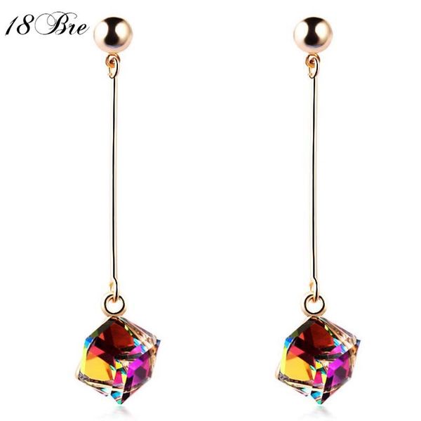 fashion fine jewelry charm earrings with stones multicolor simple long drop cube crystal red jewelry dangle earrings brincos, Silver