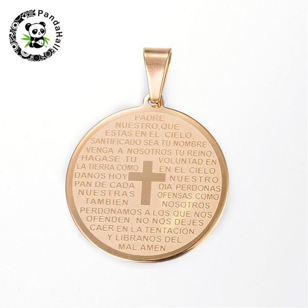304 stainless steel flat round with word lord prayer padre nuestro cross pendants, golden, 33x30x1.5mm, hole: 5x9mm, Silver
304 stainless steel flat round with word lord prayer padre nuestro cross pendants, golden, 33x30x1.5mm, hole: 5x9mm, Silver