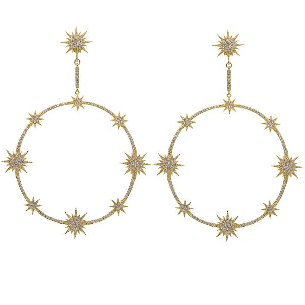 european fashion exaggerate big earring micro pave cz hollow starlight starburst round dangle dangling luxury earring for women, Silver
european fashion exaggerate big earring micro pave cz hollow starlight starburst round dangle dangling luxury earring for women, Silver