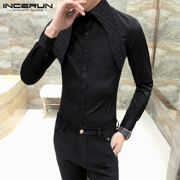 incerun men dress shirt solid lapel long sleeve new design shirt street social personality fashion clubwear mens wedding blouse, White;black
incerun men dress shirt solid lapel long sleeve new design shirt street social personality fashion clubwear mens wedding blouse, White;black