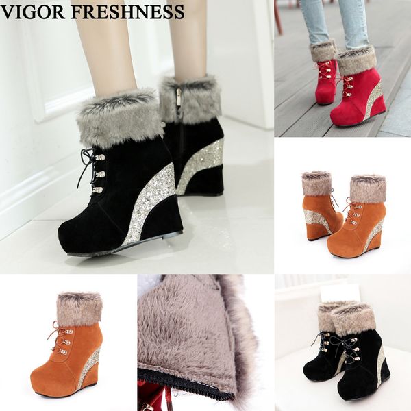 vigor freshness women shoes ankle boots winter shoes woman platform boots fur autumn high wedges heels 11cm spring my419, Black
vigor freshness women shoes ankle boots winter shoes woman platform boots fur autumn high wedges heels 11cm spring my419, Black