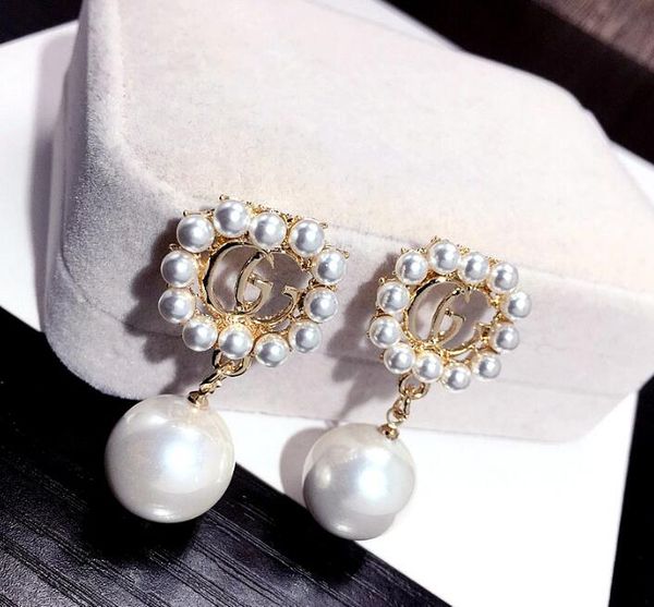 double layers earrings brand letters dangle drop gold silver pearl earring gold silver ear studs for women wedding 02, White
double layers earrings brand letters dangle drop gold silver pearl earring gold silver ear studs for women wedding 02, White