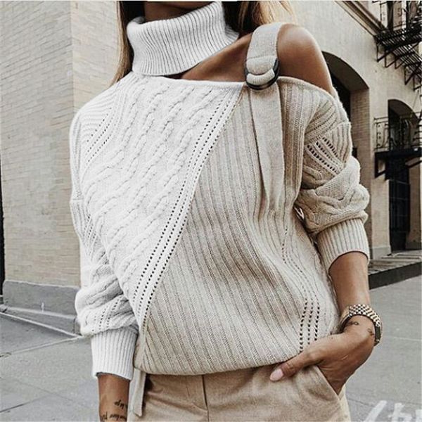 autumn winter turtleneck off shoulder knitted sweater long sleeve colorblock women solid slim pullovers knitting jumper, White;black
autumn winter turtleneck off shoulder knitted sweater long sleeve colorblock women solid slim pullovers knitting jumper, White;black