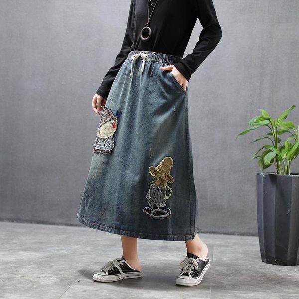 2020 women's denim skirt women's autumn new elastic waist washed retro casual skirt loose a- line skirts, Black 
2020 women's denim skirt women's autumn new elastic waist washed retro casual skirt loose a- line skirts, Black