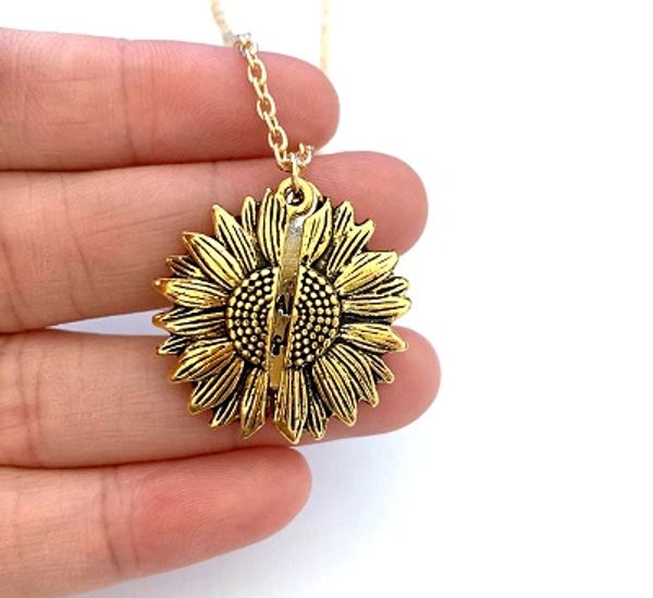 open locket sunflower pendant necklace double layer engraved you are my sunshine letters charm women long chain jewelry valentine's day, Silver
open locket sunflower pendant necklace double layer engraved you are my sunshine letters charm women long chain jewelry valentine's day, Silver