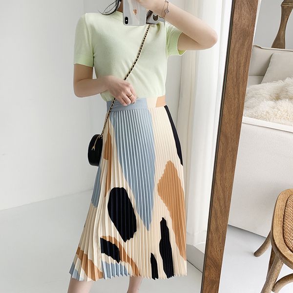 women's skirt print irregular colorblock lady midi pleated skirt 2020 spring summer new, Black
women's skirt print irregular colorblock lady midi pleated skirt 2020 spring summer new, Black